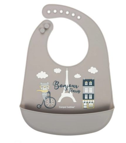 Canpol babies Silikónový podbradník s vreckom, Bonjour Paris - sivý