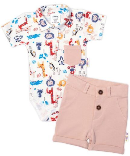 Baby Nellys 2-dielna sada body kr. rukáv, kraťasky, Safari - ecru/béžová, veľ. 62