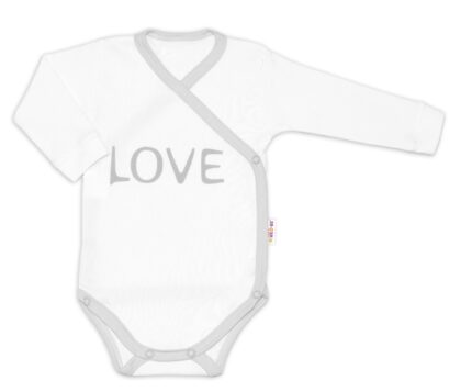 Baby Nellys Body dlhý rukáv Love - zapínanie bokom, biele