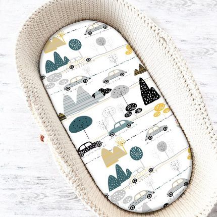 Baby Nellys Detské bavlnené prestieradlo do kočíka, koša, Auta v aleji - šedá