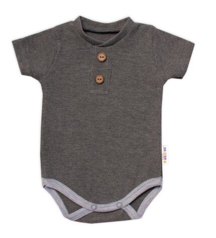 Baby Nellys Dojčenské rebrované body s gombíkmi kr. rukáv, Boy - sivé, veľ. 68