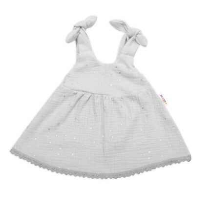 Baby Nellys Letné ľahučké mušelínové šaty Summer Stars - sivé, veľ. 80/86