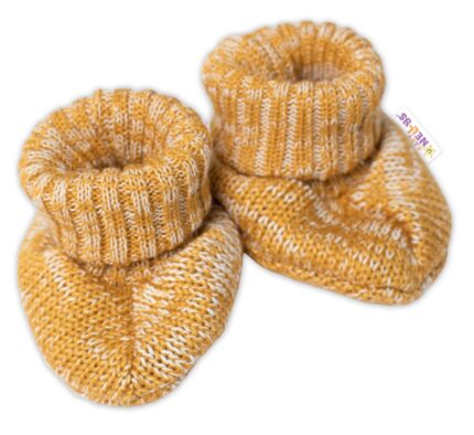 Baby Nellys Pletené topánočky / capáčky STAR Hand Made, medové žihané, veľ. 80/86