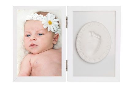 Baby Odtlačok - Dvojitý rámček s modelínou pre odtlačok ručičky alebo nožičky, biely