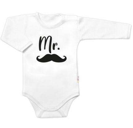 Body dl. rukáv Mr., bavlna Baby Nellys, bielo/čierne, veľ. 68