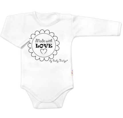 Body dlhý rukáv Baby Nellys, Made with love, biele, veľ. 68