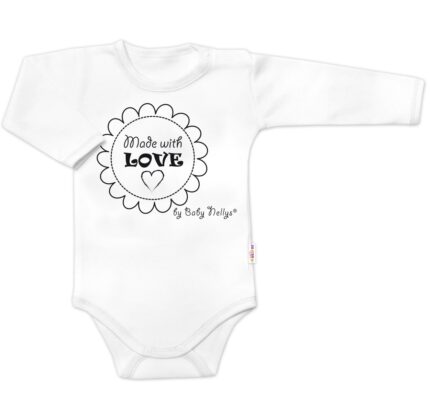 Body dlhý rukáv Baby Nellys, Made with love, biele, veľ. 80
