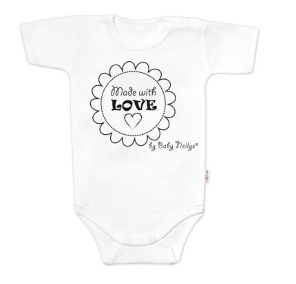 Body krátky rukáv Baby Nellys, Made with love - biele, veľ. 80