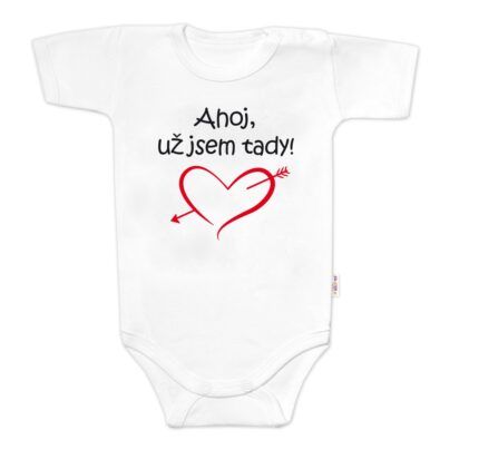 Body krátky rukáv s vtipným textom Baby Nellys, Ahoj už jsem tady! - biele, veľ. 74