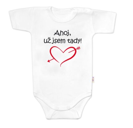 Body krátky rukáv s vtipným textom Baby Nellys, Ahoj už jsem tady! - biele, veľ. 80