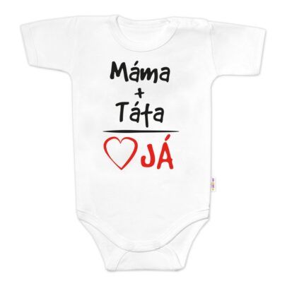 Body krátky rukáv s vtipným textom Baby Nellys, Máma+Táta, biele, veľ. 80