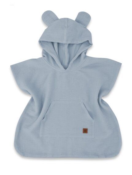 Detské mušelínové pončo lux s kapucňou Teddy, rýchloschnúci, jeans, 110/122