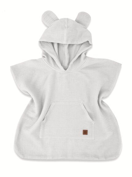 Detské mušelínové pončo lux s kapucňou Teddy, rýchloschnúci, šedé