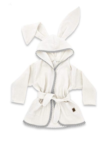 Detský mušelínový župan s uškami Bunny - smotanový