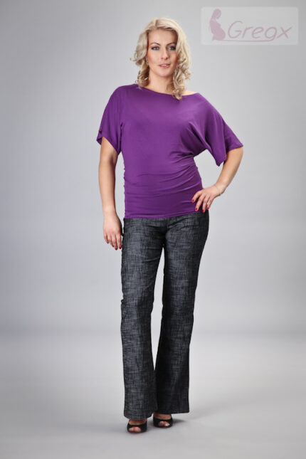 Gregx Elegantné tehotenské nohavice JEANS - čierny melír, vel. S