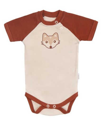 Mamatti Detské body kr. rukáv, Baby Fox - béžová/hnedá, veľ. 86