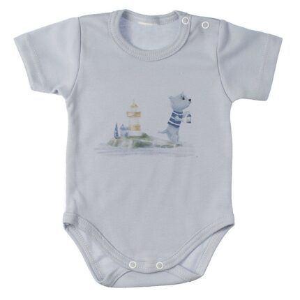 MBaby Bavlnené body s krátkym rukávom, Maják, sivé. veľ. 80