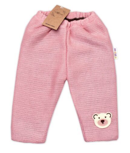 Oteplené pletené nohavice Teddy Bear, Baby Nellys, dvojvrstvové, ružové, veľ. 80/86