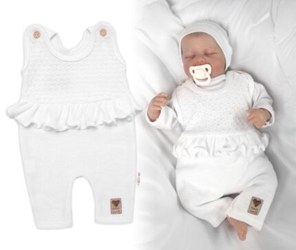 Pletené láclové nohavice Girl s volánikom, Baby Nellys, biele, veľ. 62