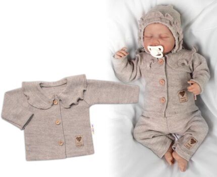 Pletený svetrík s volánikom Girl, Baby Nellys, béžový, veľ. 74