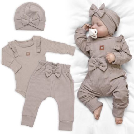 Rebrovaná rastúca súprava 3D, Baby Girl - taupe