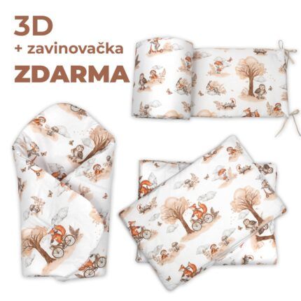 3D Mantinel s posteľnou bielizňou + zavinovačka zadarmo, Líška, béžová, biela