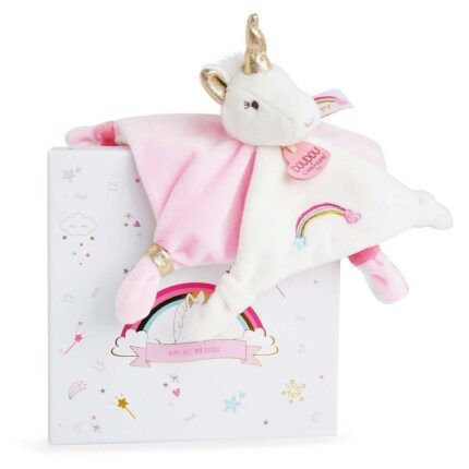 Doudou Darčeková sada - plyšový muchláčik jednorožec ružový 20 cm