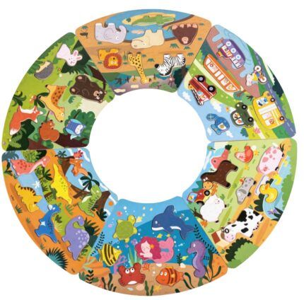 Drevené puzzle Kruh prepojiteľné 6 v 1, 42 dielkov