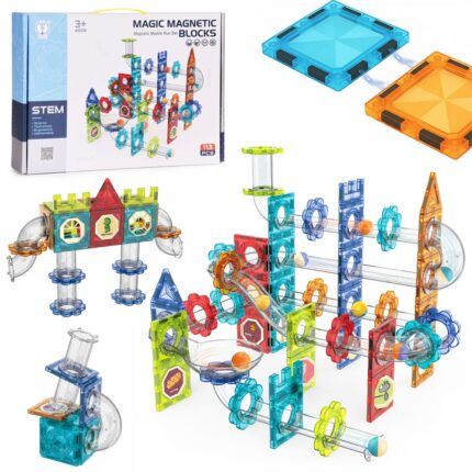 Magnetické stavebné kocky 3D guľôčková dráha 113 ks