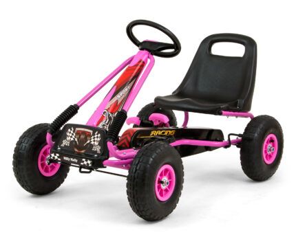 Dětská šlapací motokára THOR – nafukovací kola, brzda, 3–8 let, černá, růžová