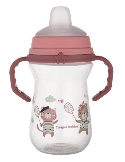 Nevylievací hrnček Canpol Babies s mäkkým náustkom - Bonjour, ružový, 250 ml