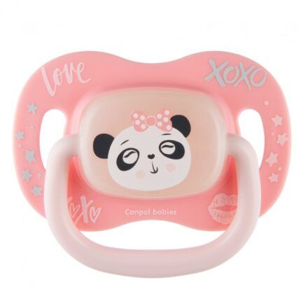 Symetrický silikónový cumlík Canpol Babies, svietiaci, 18 m+, Exotic - Panda, ružový