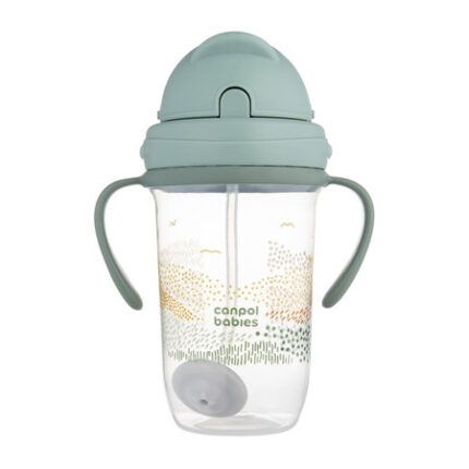 Detský hrnček so slamkou a závažím,  270 ml, Hory, zelené