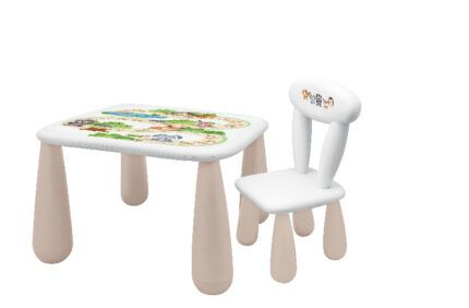 Detský set stolík a stolička na hranie a kreslenie luna, biela, béžová