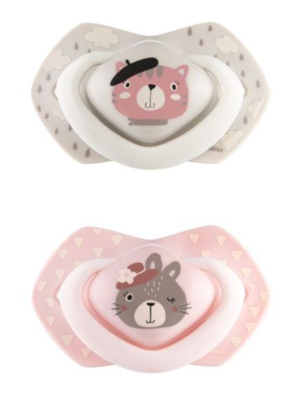 Canpol Babies 2 ks symetrických silikónových cumlíkov, 0-6m, Bonjour Paris, ružová/sivá