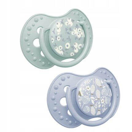 Dynamický cumlík 3–6 m, 2 ks, silikónový, symetrický, nenarúša sací reflex, Blossom blue