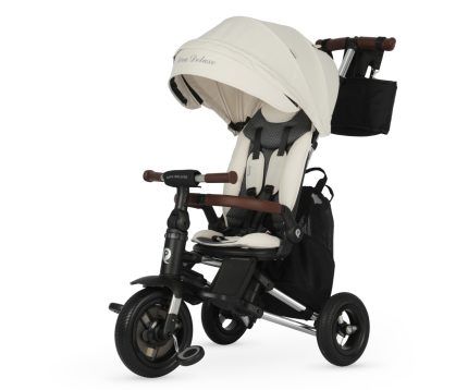 Skladacia detská trojkolka NOVA DELUXE 360° s otočným sedadlom a vodicou rukoväťou, béžová