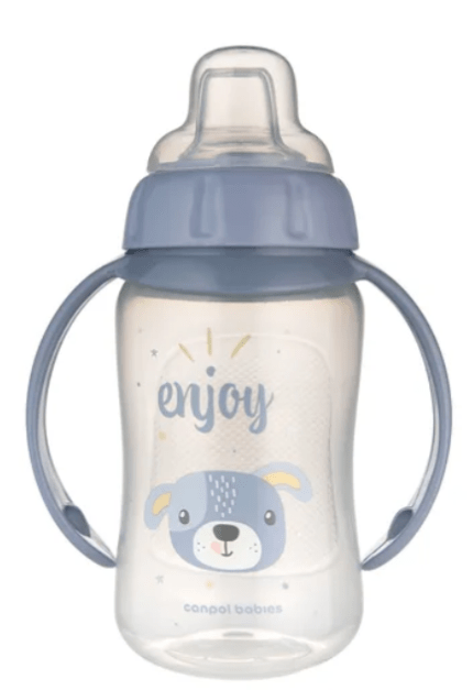 Tréningový hrnček s mäkkým silikónovým pítkom 320 ml, netekúci, modrý