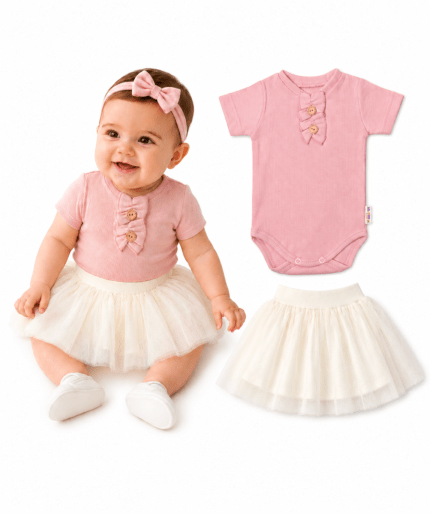 2D sada - body s krátkym rukávom Flaming + tutu suknička cream, veľ. 80