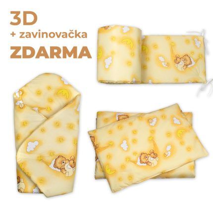 3D Mantinel s obliečkou + zavinovačka zadarmo, Medvedík krémový