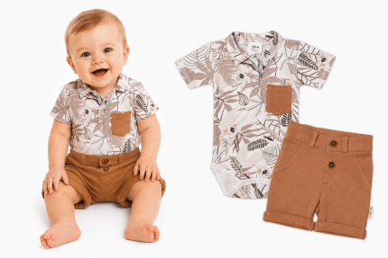 Baby Nellys 2-dielna sada body kr. rukáv, kraťasky, Koala - béžová, hnedá, veľ. 62