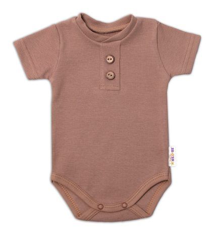 Baby Nellys Dojčenské rebrované body s gombíkmi kr. rukáv, Boy - hnedé, veľ. 68