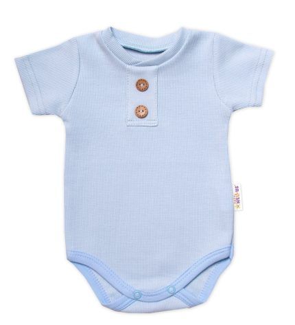 Baby Nellys Dojčenské rebrované body s gombíkmi kr. rukáv, Boy - sv. modré, veľ. 74