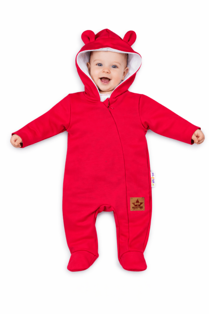 Baby Nellys Dojčenský teplákový overal s kapucňou - malinový, veľ. 80