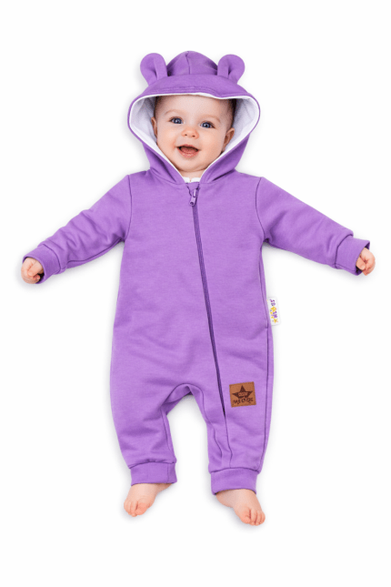 Baby Nellys ® Teplákový overal s kapucňou - fialový, veľ. 80