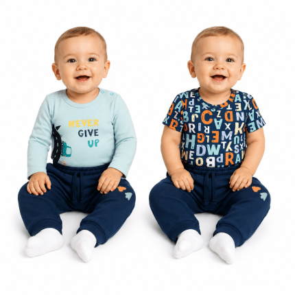 Body dl. rukáv, body kr. rukáv, tepláčiky, 3D sada K-Baby - Písmenká, modrá, veľ. 86