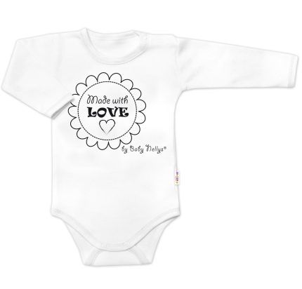 Body dlhý rukáv Baby Nellys, Made with love, biele, veľ. 68