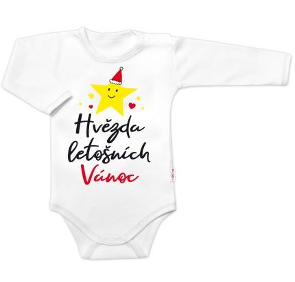 Body dlhý rukáv Hvězda letošních Vánoc, Baby Nellys, biele, veľ. 86