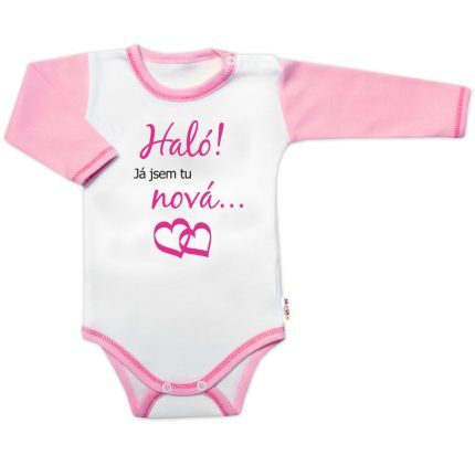 Body dlhý rukáv s vtipným textom Baby Nellys, Haló! Já jsem tu nová, veľ. 80, holka