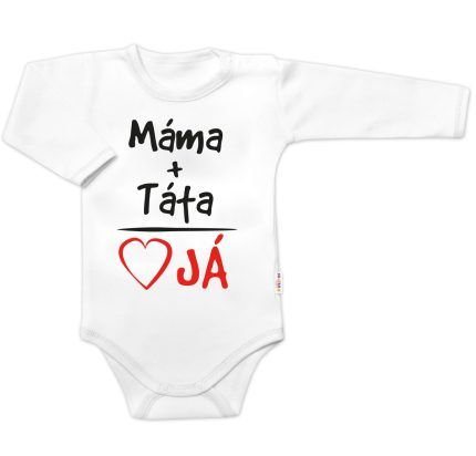 Body dlhý rukáv s vtipným textom Baby Nellys, Máma+Táta, biele, veľ. 74
